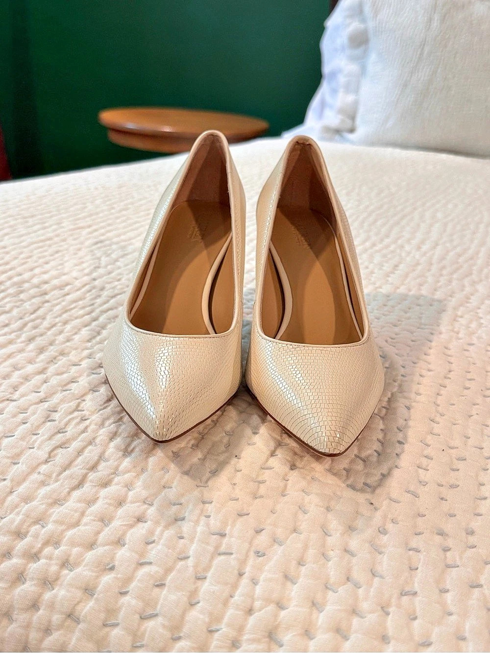 Lauren Ralph Lauren Nical Vachetta Snake-Embossed Leather Pump Beige US 7.5